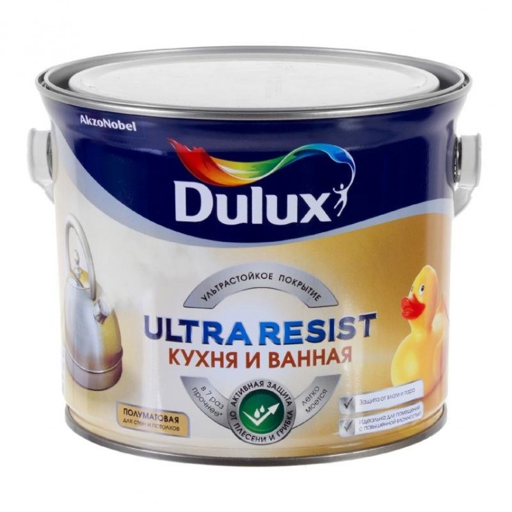 Краска  для стен и потолков Кухня и Ванная пов. влаг. база матовая BW Dulux Ultra Resist, 1л