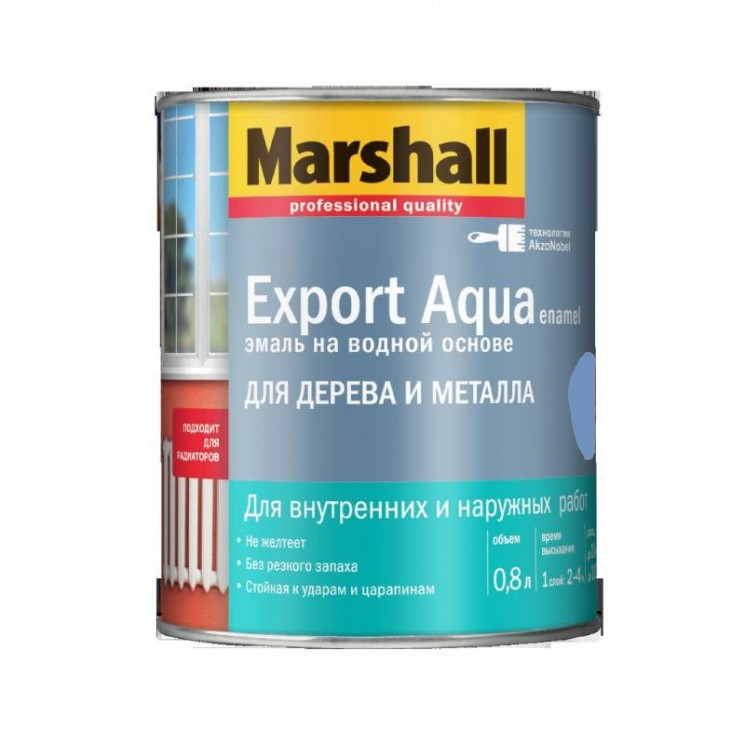 Эмаль на водной основе для дерева и металла Marshall Export Aqva, черная полуматовая, 0,8л