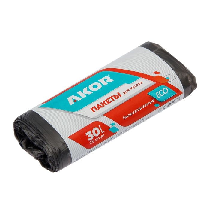 Мусорные пакеты БИО 30л, 25шт, черные, 201-002