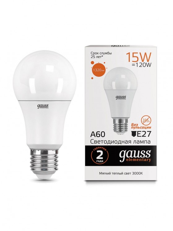 Лампа Gauss LED А60 15W E27 2700К 23215