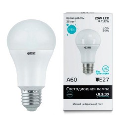 Лампа Gauss LED А60 20W E27 4100К 23229