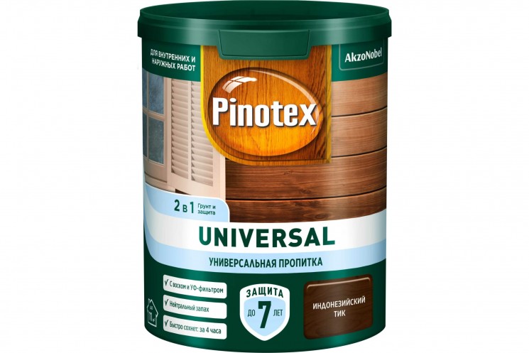 Пинотекс Универсал инд.тик (0,9л) 2в1 универсал. пропитка для древесины