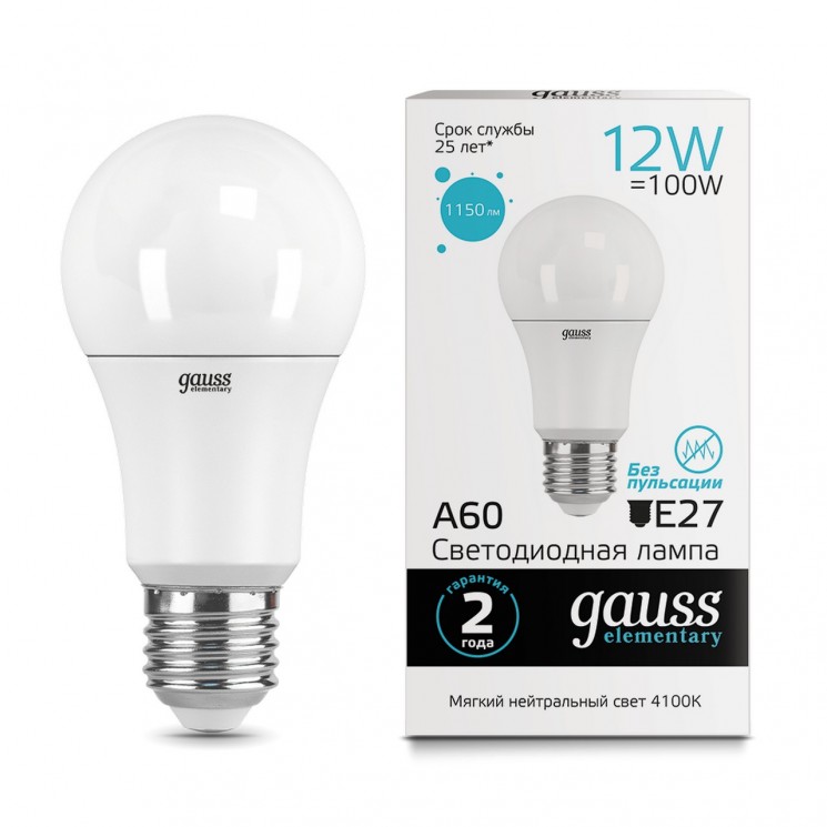 Лампа Gauss LED 12W E27 4100К 23222