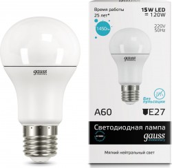 Лампа Gauss LED Elementary А60 15W E27 4100К 23225