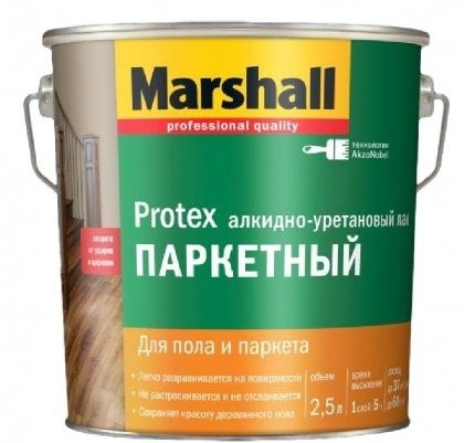 Лак паркетный глянцевый Marshall Protex, 2,5л