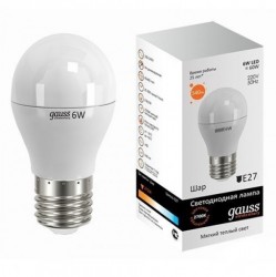 Лампа Gauss LED Elementary шар 6W E27 2700К 53216