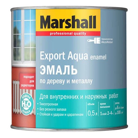 Эмаль на водной основе для дерева и металла Marshall Export Aqva, св. серая  полуматовая , 0,5л